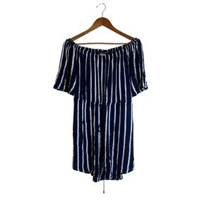 La Blanca white & navy striped off shoulder dress. Size small